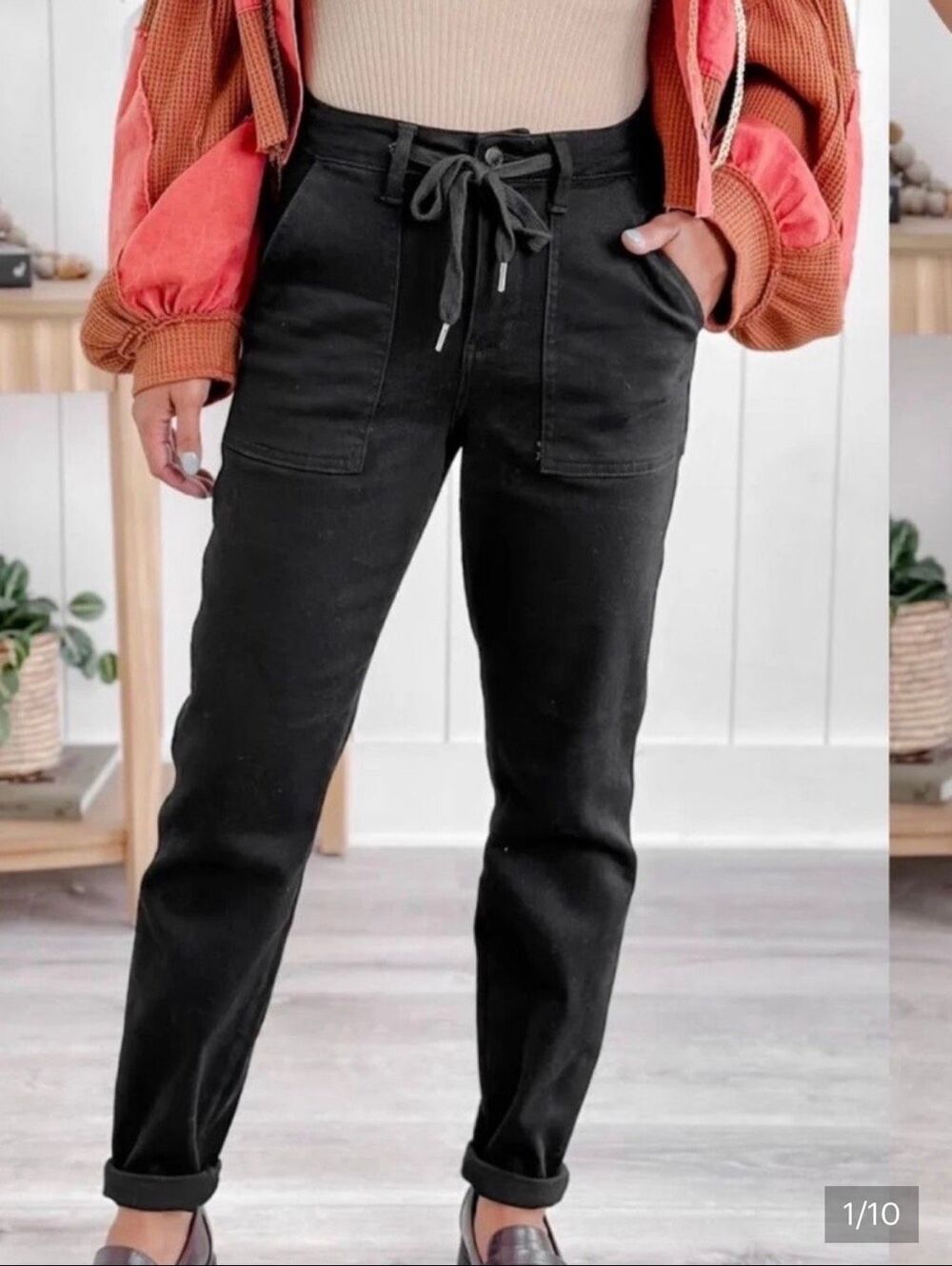 NWOT Judy Blue High Waist Cargo Cuff Jogger Denim Jeans Black 11 30 12